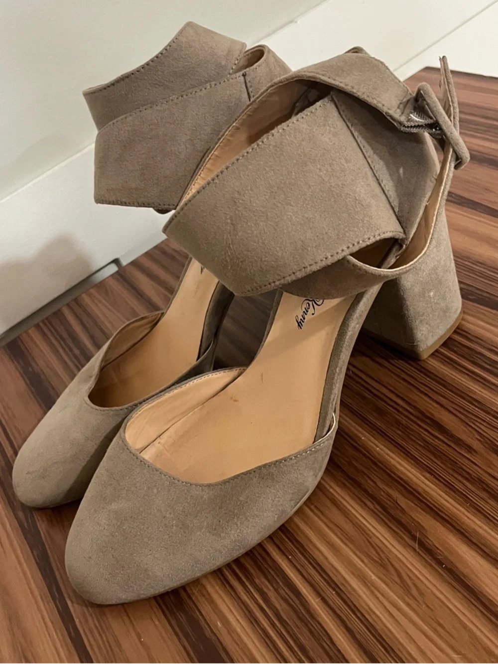 Penny Loves Kenny Taupe Suede Ankle-Strap Pumps - Picture 3 of 5